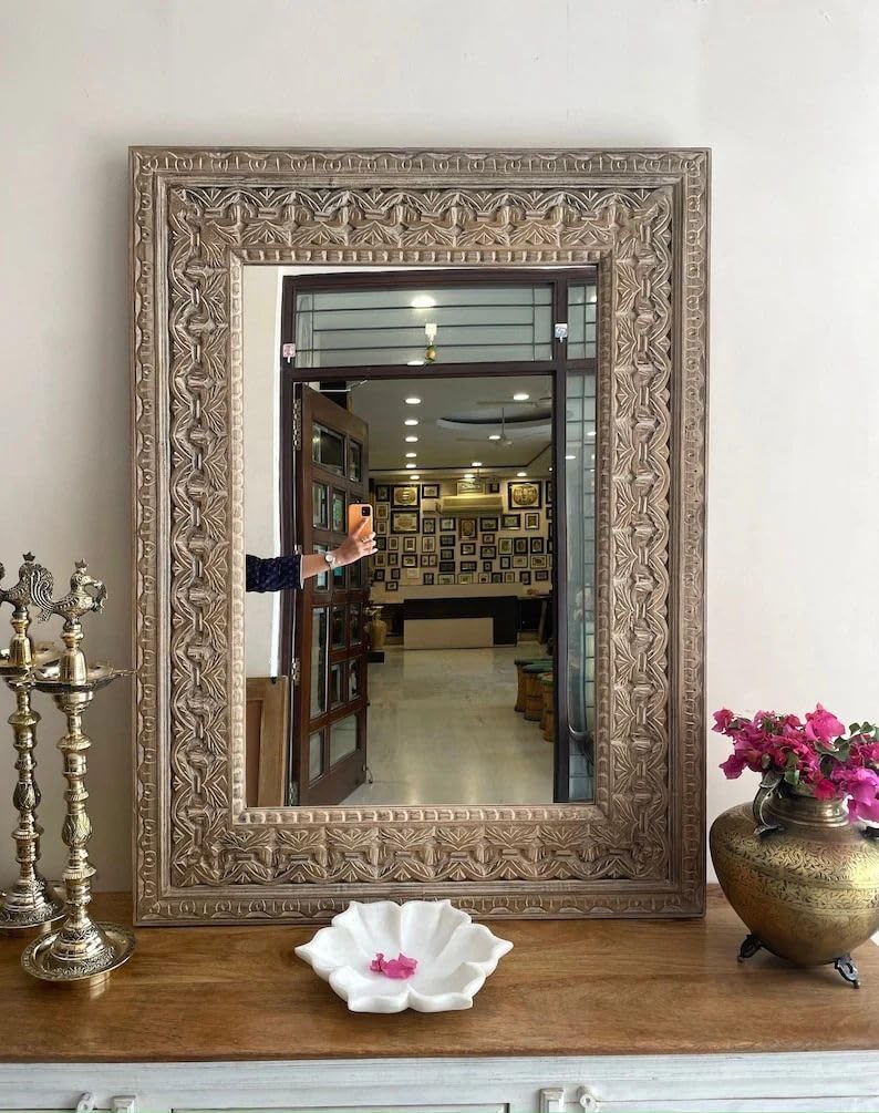 THE SARA ENTERPRISES Traditional Antique Wood Jharokha Rajasthani Style Size 24x36 inch Only Frame Without Glass Hand-Carved Wooden Jharokha Wall Decor Wall Mounted | Traditional Indian Wall Frame-image-20