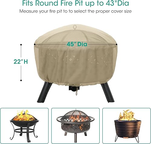 Miniatura 2 de SunPatio Funda para hoguera, resistente al agua, redonda, para mesa de fuego de patio, con cordón ajustable, redonda de 45 pulgadas de profundidad x