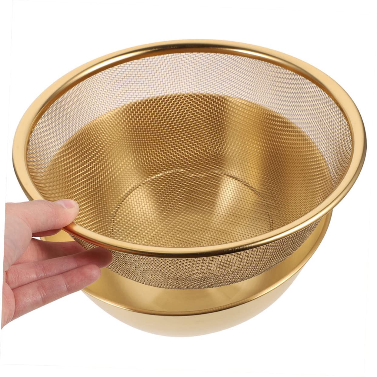 Mikikit Set da 1 Cesta Scolapasta in Acciaio Inossidabile Rete Fine e Ciotola Dorata per Lavare Frutta e Verdura, Resistente e Non Deformabile, per Cucina