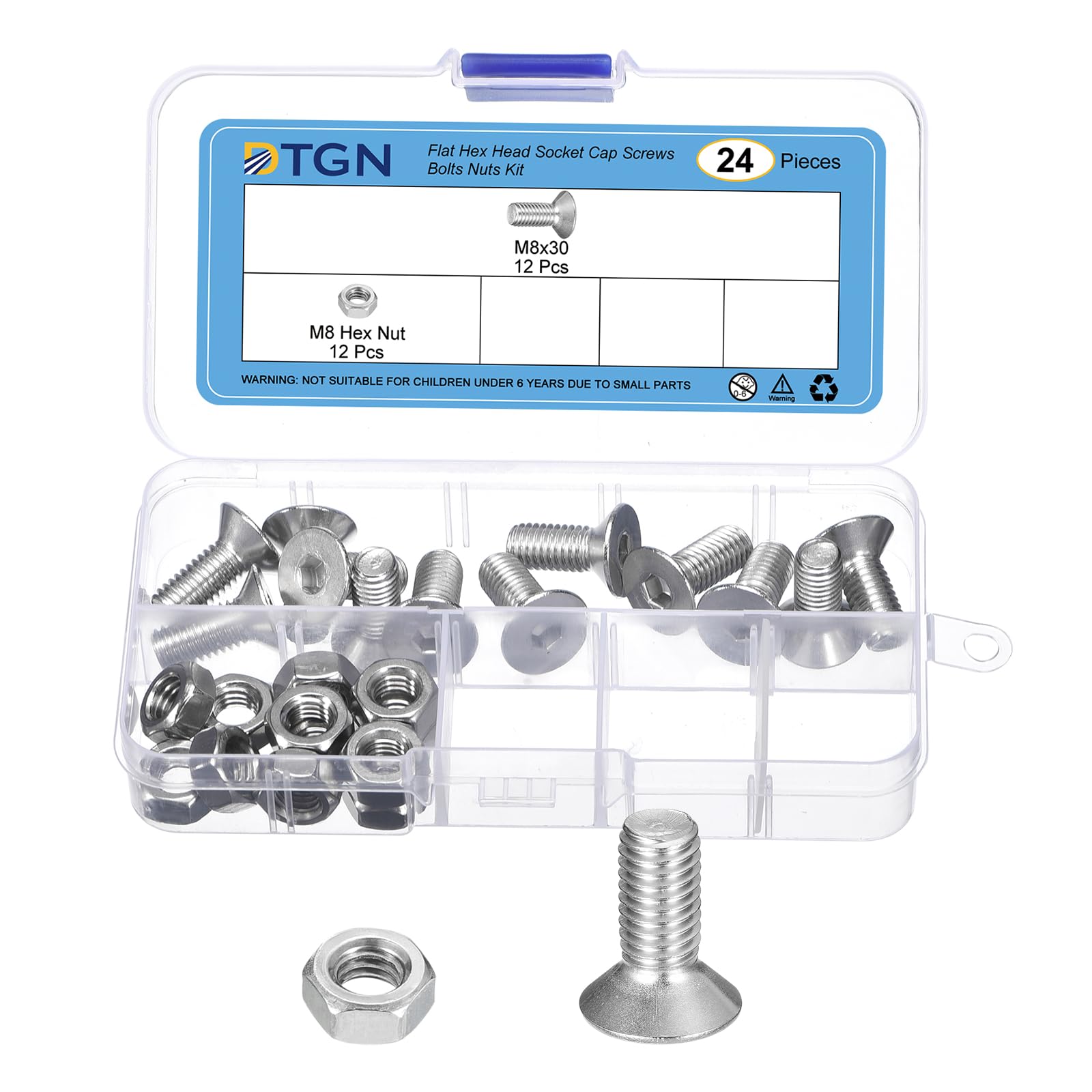 DTGN 24Pcs M8-1.25 x 20mm Flat Head Hex Socket Cap Screws Bolts Nuts Kit