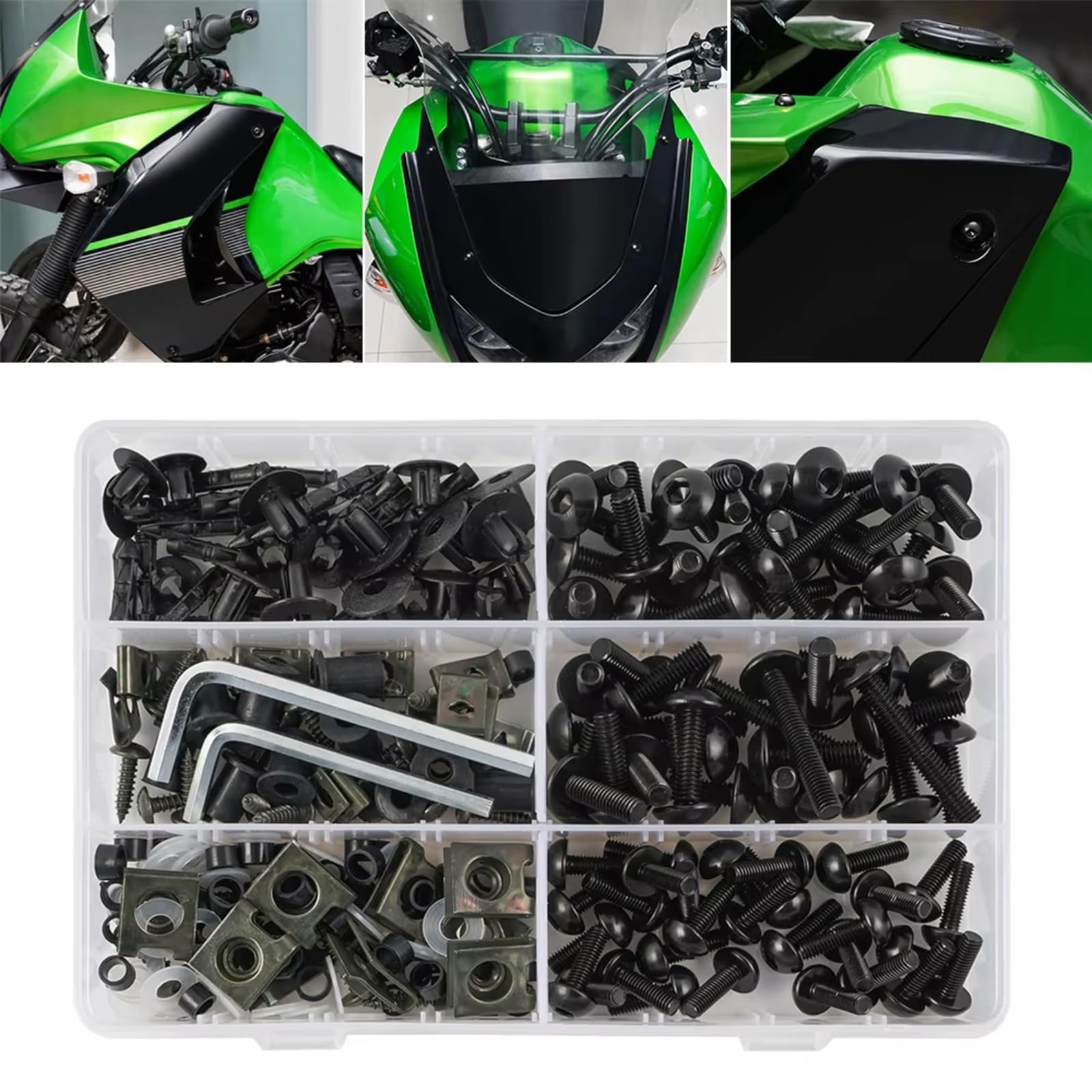 Motorrad Schrauben M5-M6-Schraubenklammern Motorräder, Schraubensatz Windschutzscheibe Motorradverkleidung, Komplettes Befestigungsset Motorradverkleidungsschrauben Und -verschlüsse 253-teilig(Black)