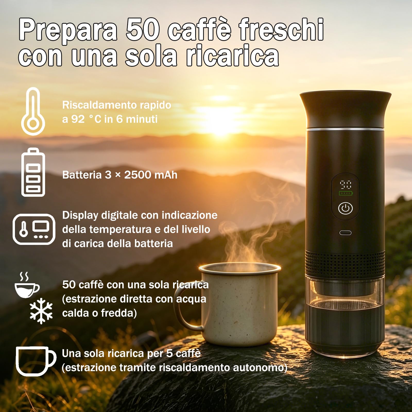 Portable Coffee Maker 3 in 1 Espresso Machine USB-C Mini Electric Hot Water Coffee Maker Compatible with Ness-Preso, Dolce-Gusto and Ground Coffee Capsules