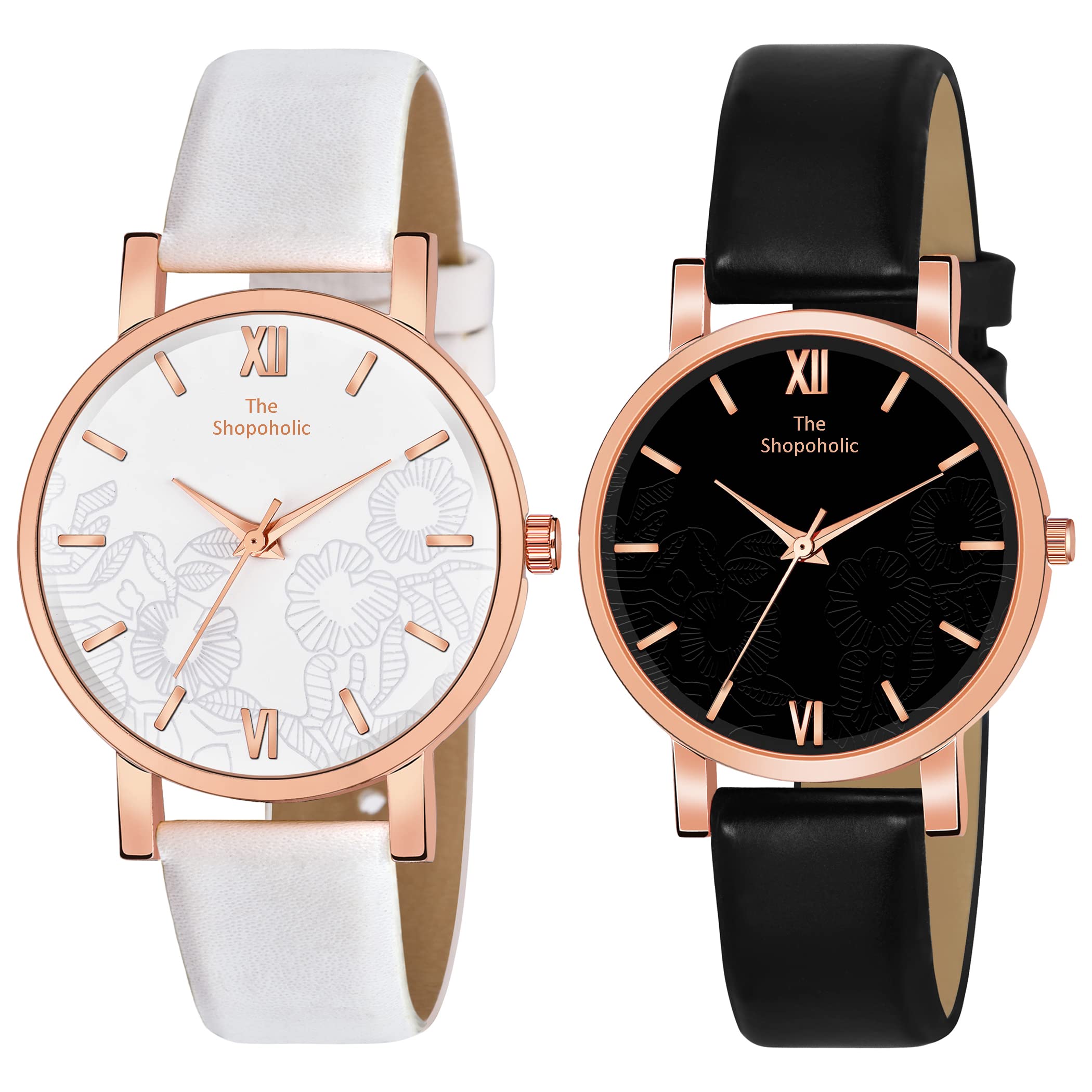 The Shopoholic Leather Analogue Girls & WomenS Watch (Black & White Dial Black & White Colored Strap) (Pack Of 2) (B092ZXW9NT) Amazon Price History, Amazon Price Tracker