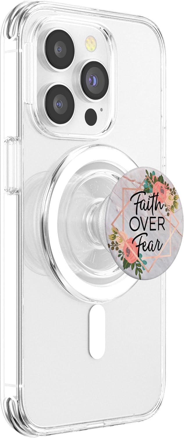 Faith Over Fear In Rose Pink & Flowers PACM038e PopSockets PopGrip for MagSafe
