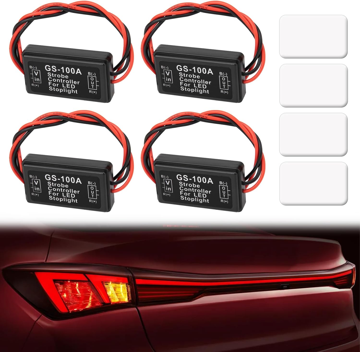 4 PCS GS-100A Brake Gentle Flasher Strobe, 12V-24V Brake Gentle Tail Cease Gentle Flash Strobe, LED Flash Module Flash Strobe Controller for Bikes Vehicles Vehicles Brake Gentle Tail Cease Gentle