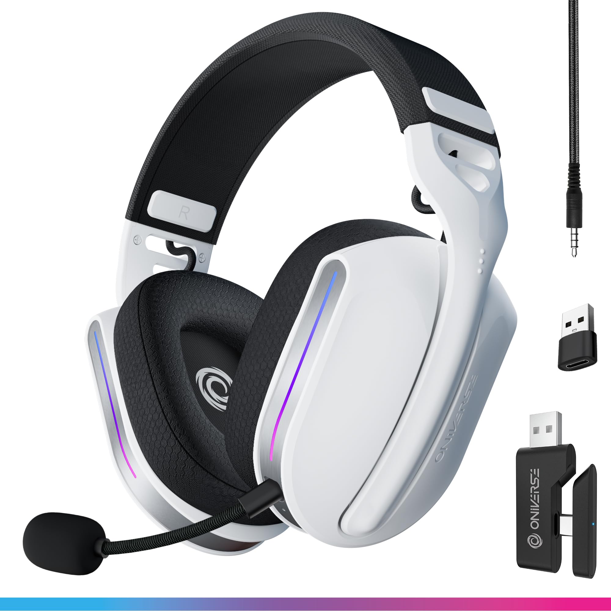 Oniverse Polaris Wireless Gaming Headset – Compatible with PS5 PS4 Switch PC Mobile, Lightweight LED Low Latency 2.4GHz or Bluetooth Gaming Headset, 33h Battery, 7.1 Virtual Sound, Dual Microphone –