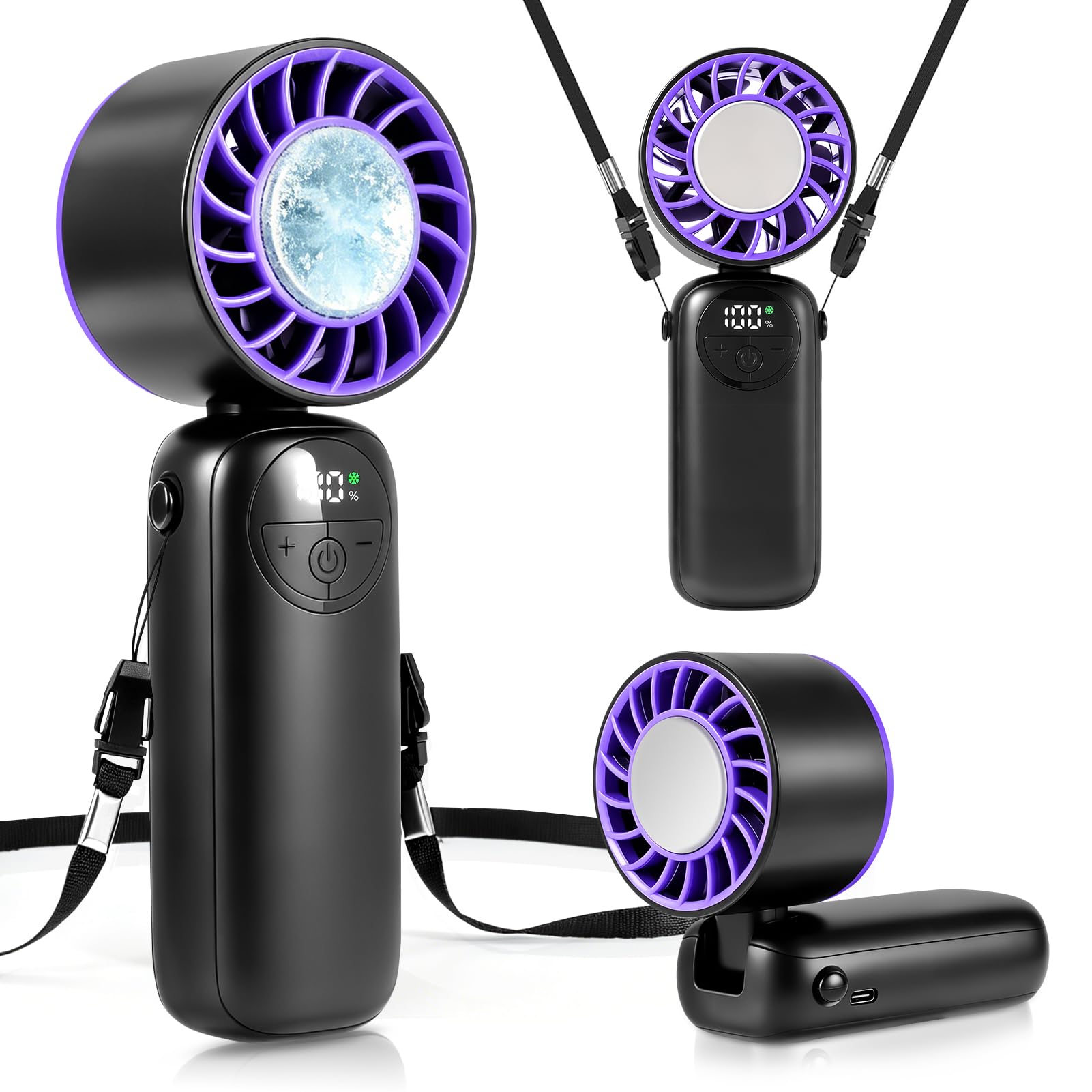 Lomffy Handheld Turbo Fan with Ice Cooling Function, 3-in-1 Portable Hand Held Fans 1-120 Gear High Speed Mini Hand Fan 5000mAh Rechargeable Cooling Fans with LED Display & Lanyard for Travel Camping