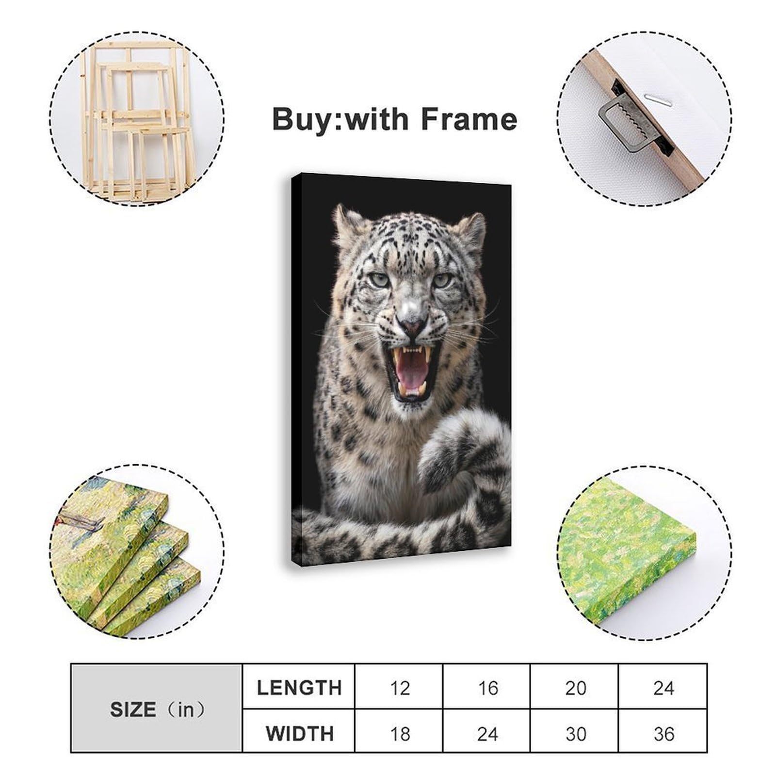 WRTYVE Poster su tela con leopardo delle nevi ruggente, per ufficio, regalo decorativo