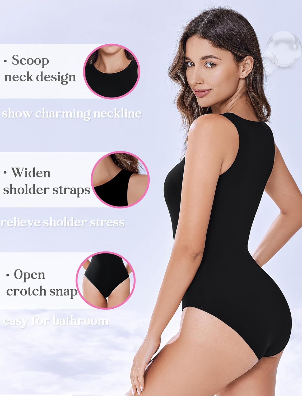 Avidlove Bodysuits for Women Crew Neck Sleeveless Body Suits Snap Closure Double Lined Tank Tops Bodysuit - Image 3