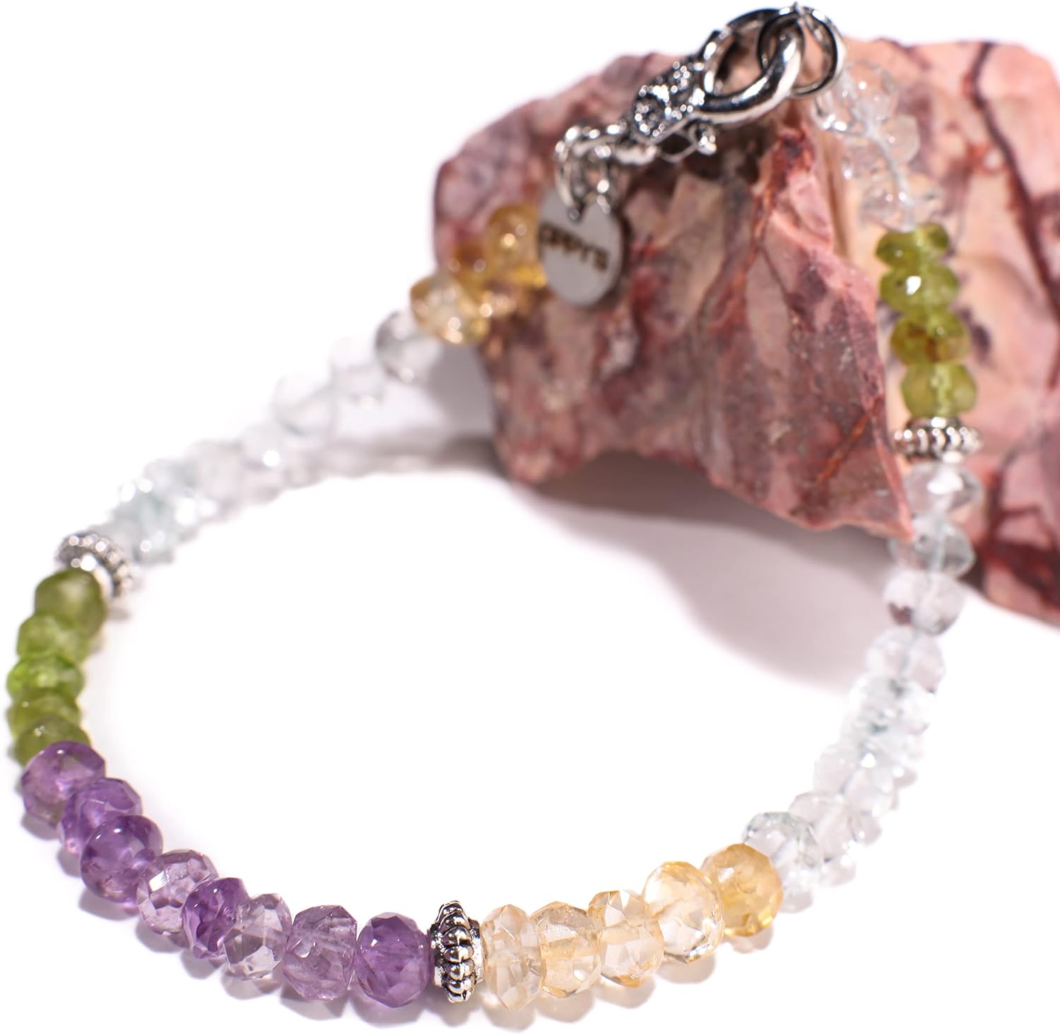 Multi Gemstones Peridot, Citrine, Amethyst, Aquamarine Faceted Rondelle 5.5-6mm Bracelet, Natural Precious Gift for her