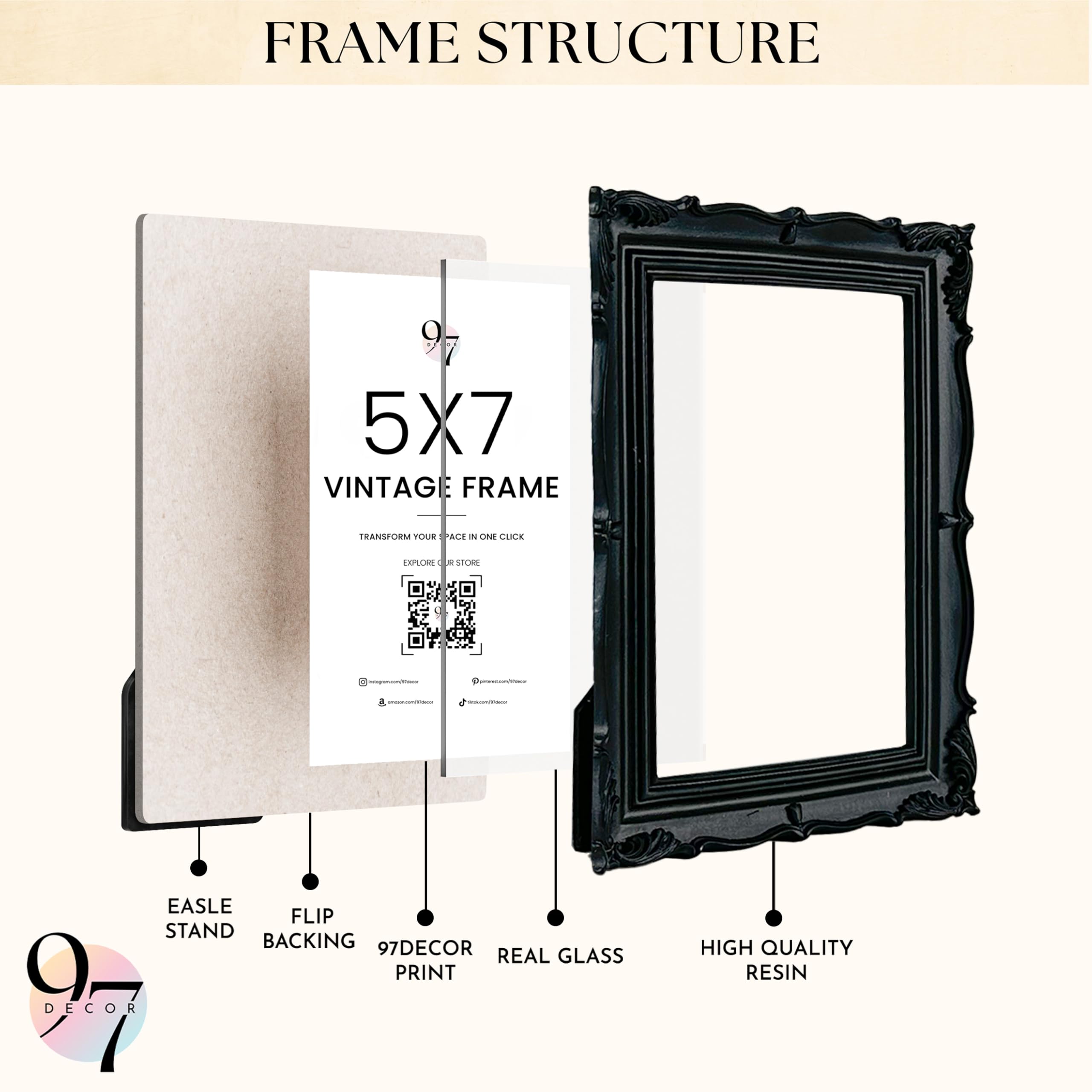その他 unknown vintage Framed text art Amazon.com - 97 Decor Black Gothic Picture Frame 5x7, Victorian