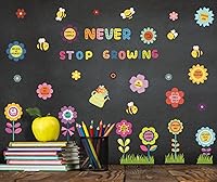 Vista 2 de OLMIXA Calcomanías de pared coloridas de flores de jardín de primavera, calcomanías de pared con cita inspiradora, calcomanías de pared de vinilo