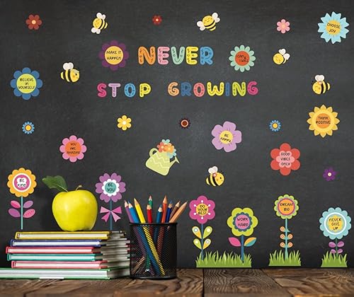 Miniatura 2 de OLMIXA Calcomanías de pared coloridas de flores de jardín de primavera, calcomanías de pared con cita inspiradora, calcomanías de pared de vinilo