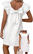 Womens Summer Dresses Bow Tie Back Sundresses for Women Ruffle Short Sleeve Dress Casual Cute Sundress with Pockets