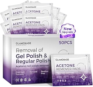 Glamonade Nail Polish Remover Pads: Acetone Gel Nail Polish Remover Wipes 50 PCS Professional Individually Wrapped Wet Wipes Rapidly Remove Gel/Fingernail Polish Travel Kit for Home & Salon Supplies