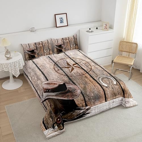 Miniatura 3 de Juego de edredón de vaquero, tamaño King, juego de ropa de cama de herradura con estrellas del oeste de Texas para adultos, hombres y niños, ropa de