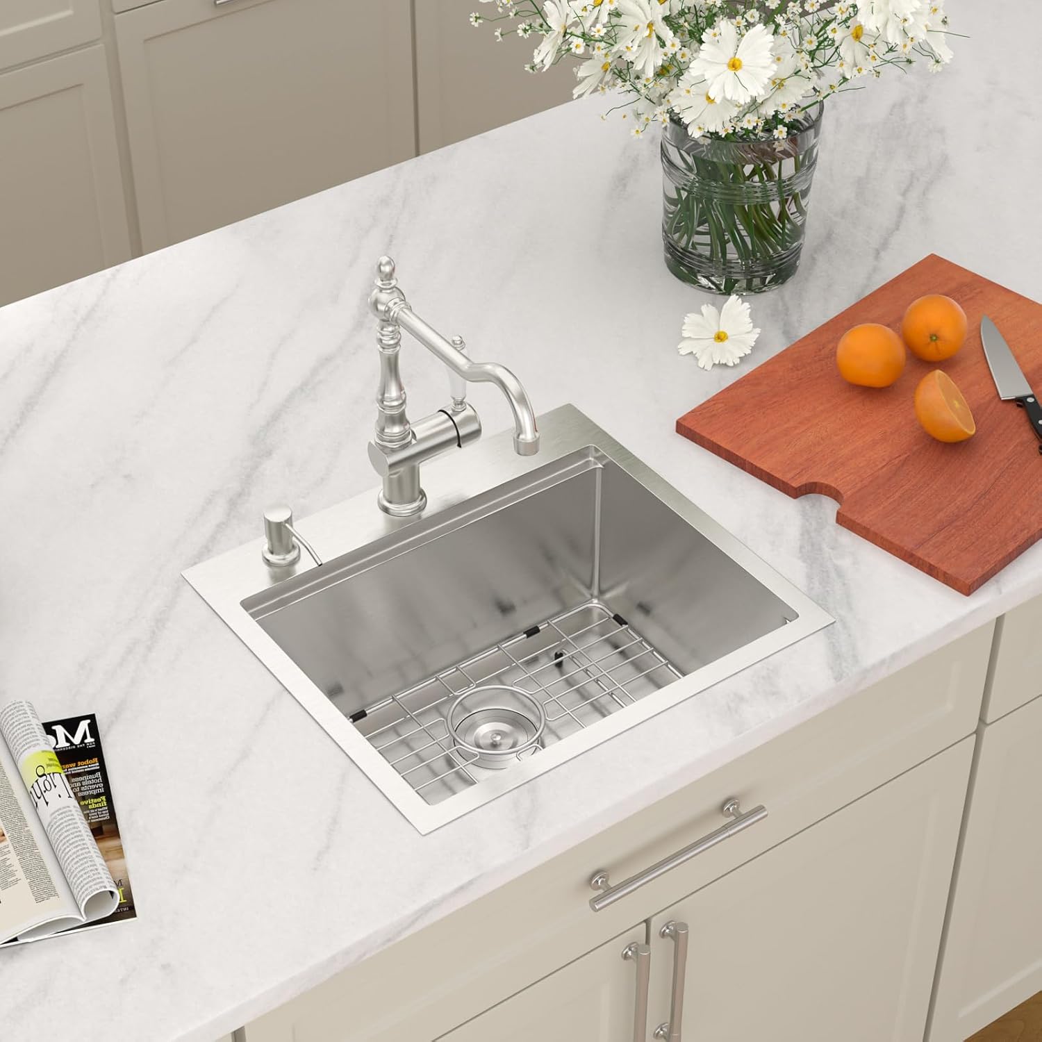 Dcolora Drop In Kitchen Sink 20x18x9 Inches, Workstation with Accessories,Brushed 304 Stainless Steel, Heavy Duty 16 Gauce, Medium Single Bowl Perfect for Small Kitchen #DC-TW258002