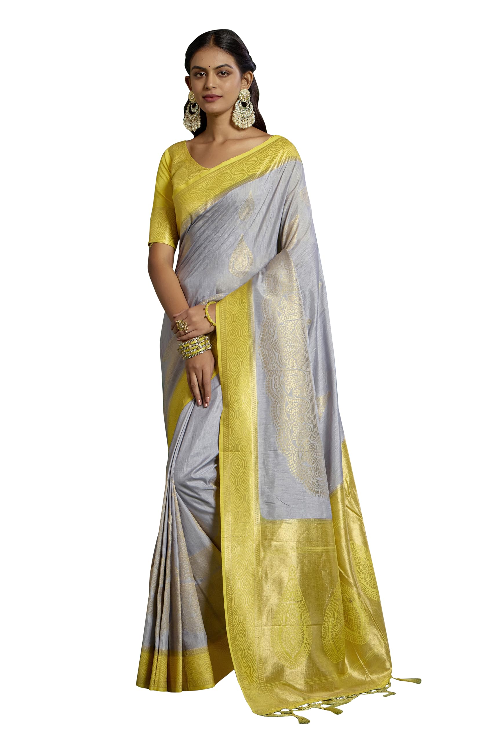 Elina fashionWomen's Ready to Wear Banarasi Art Silk One Minute Pre Pleated Indian Saree With Unstiched Blouse