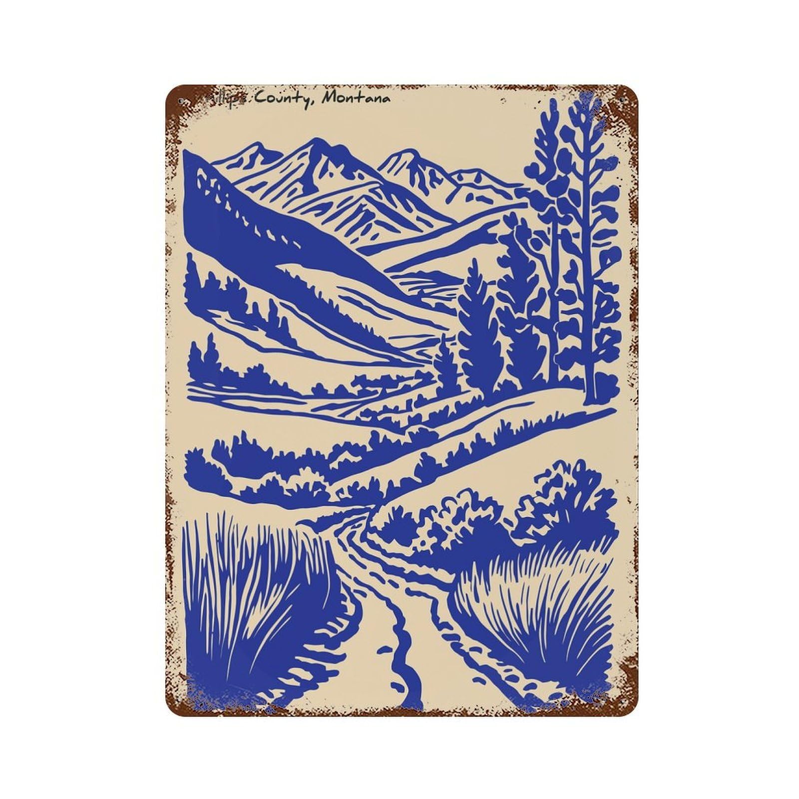 Phillips County, Montana Landscape Art Distressed Metal Wall Sign 15.7"x11.8", Rustic Home Decor for Living Room, Hallway And Home Decor