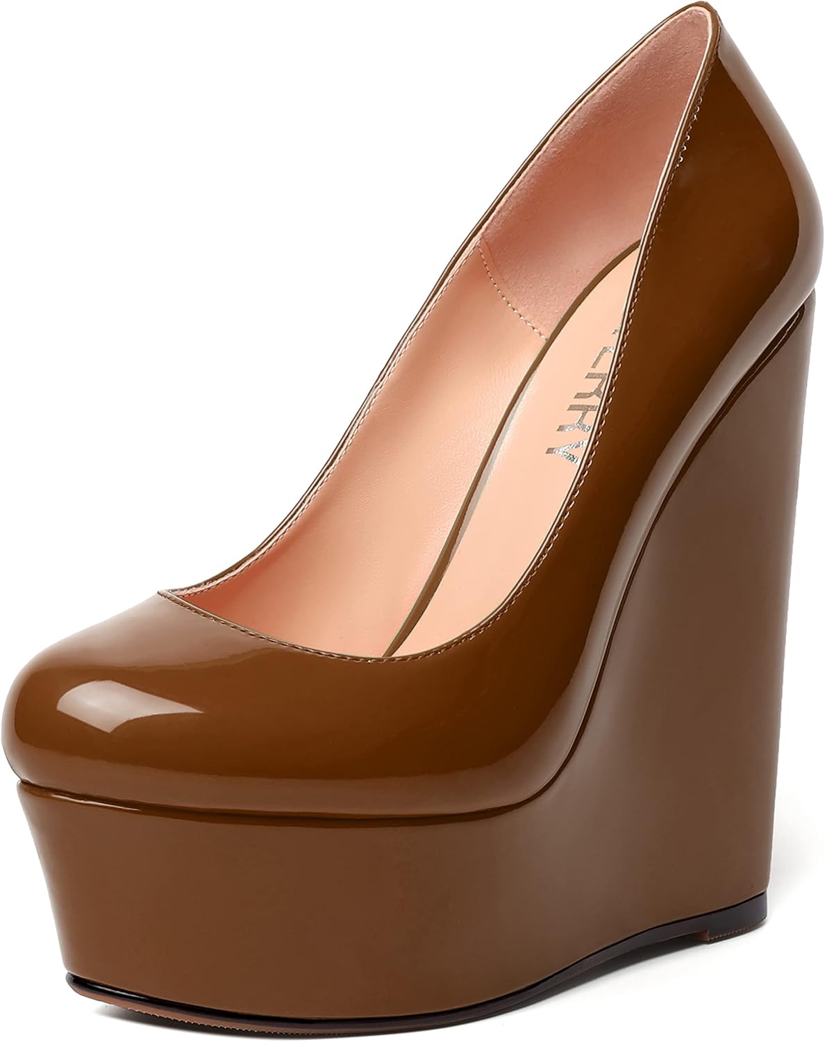 SKYSTERRY Womens Round Toe Slip On Patent Fashion Party Wedge High Heel Pumps Shoes 6 Inch