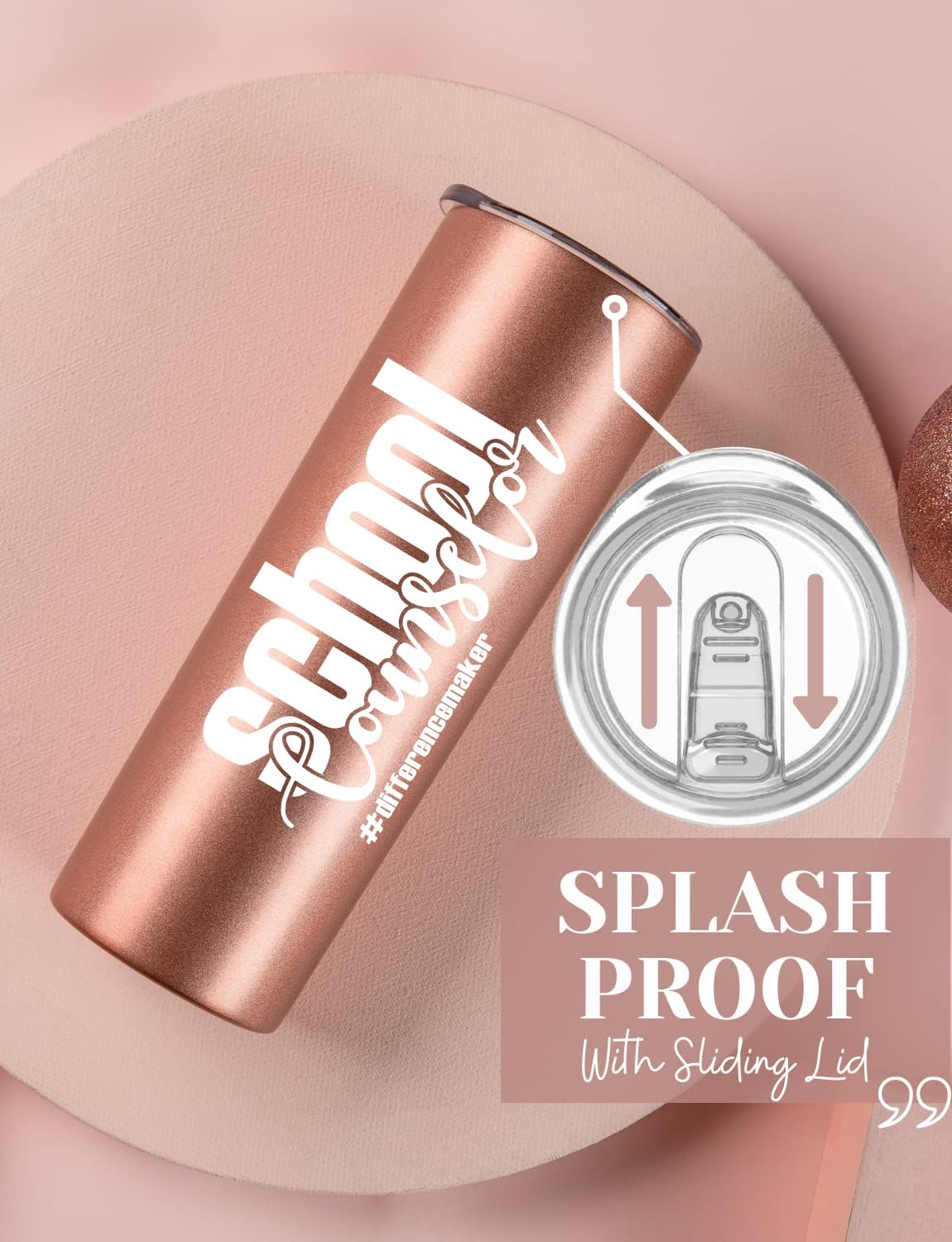 Onebttl Counselor Gifts for Women, Appreciation Gifts for Counselors, 20oz Stainless Steel Skinny Tumbler with Lid Straw - School Counselor - Image 3