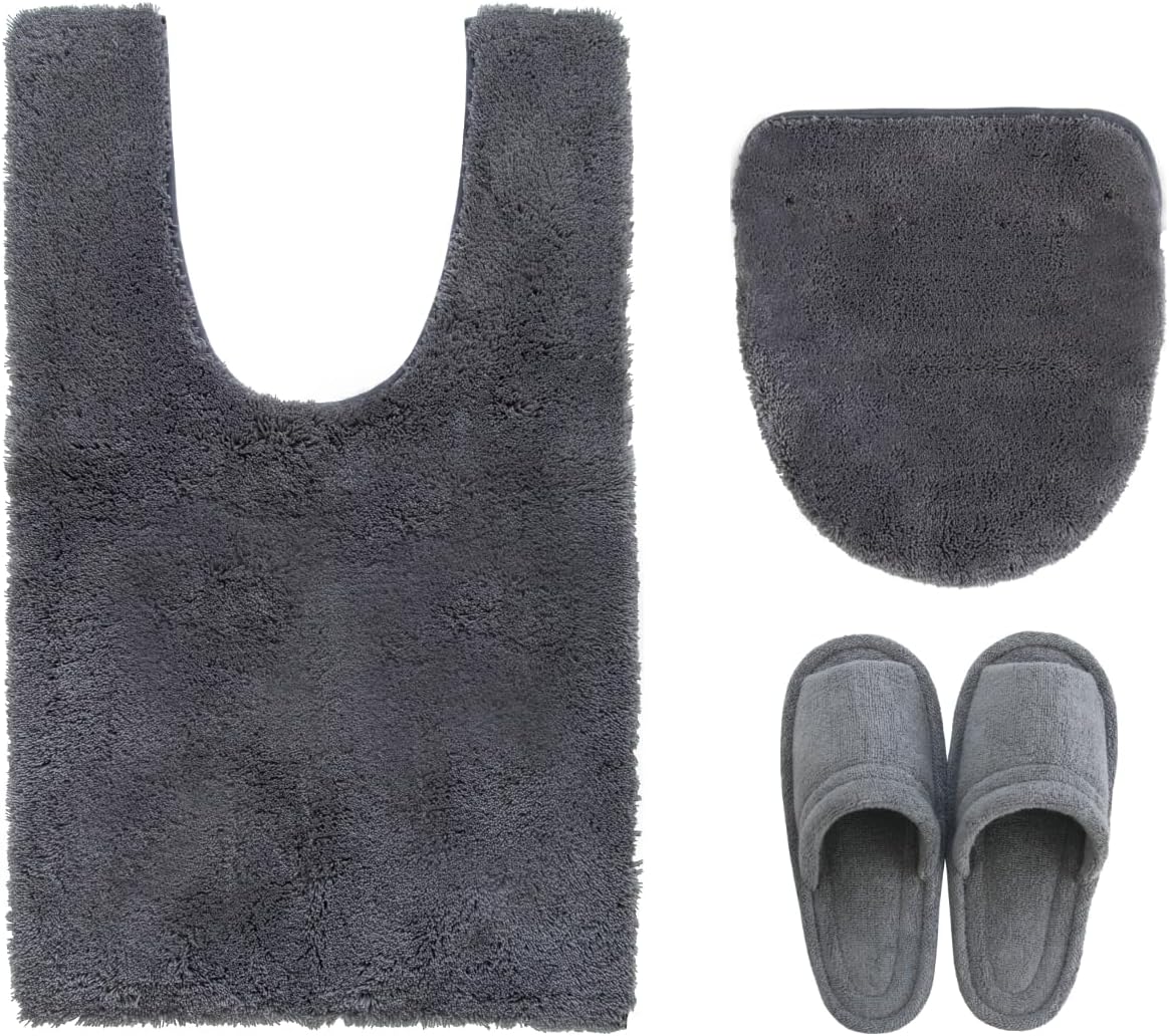 オカ(OKA) Ｄナチュレ トイレ 【3点セット】（耳長ロングトイレマット+ドレニモフタカバー+スリッパMサイズ） (ダークグレー)