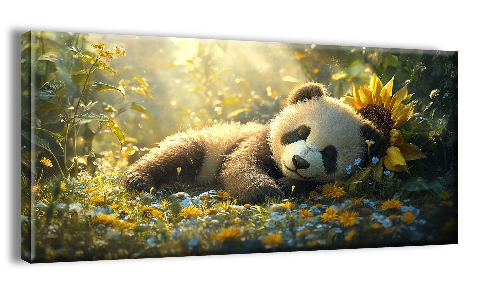 Malowanie według numerów Dorośli Panda Słonecznik Wzór, Rękodzieło Dorośli Zestaw Farby Akrylowe z Pędzelkami, DIY Kreatywność Paint by Numbers Bez Ramki, Zdjęcia Dekoracja Domu Ściana 70x140cm h-q