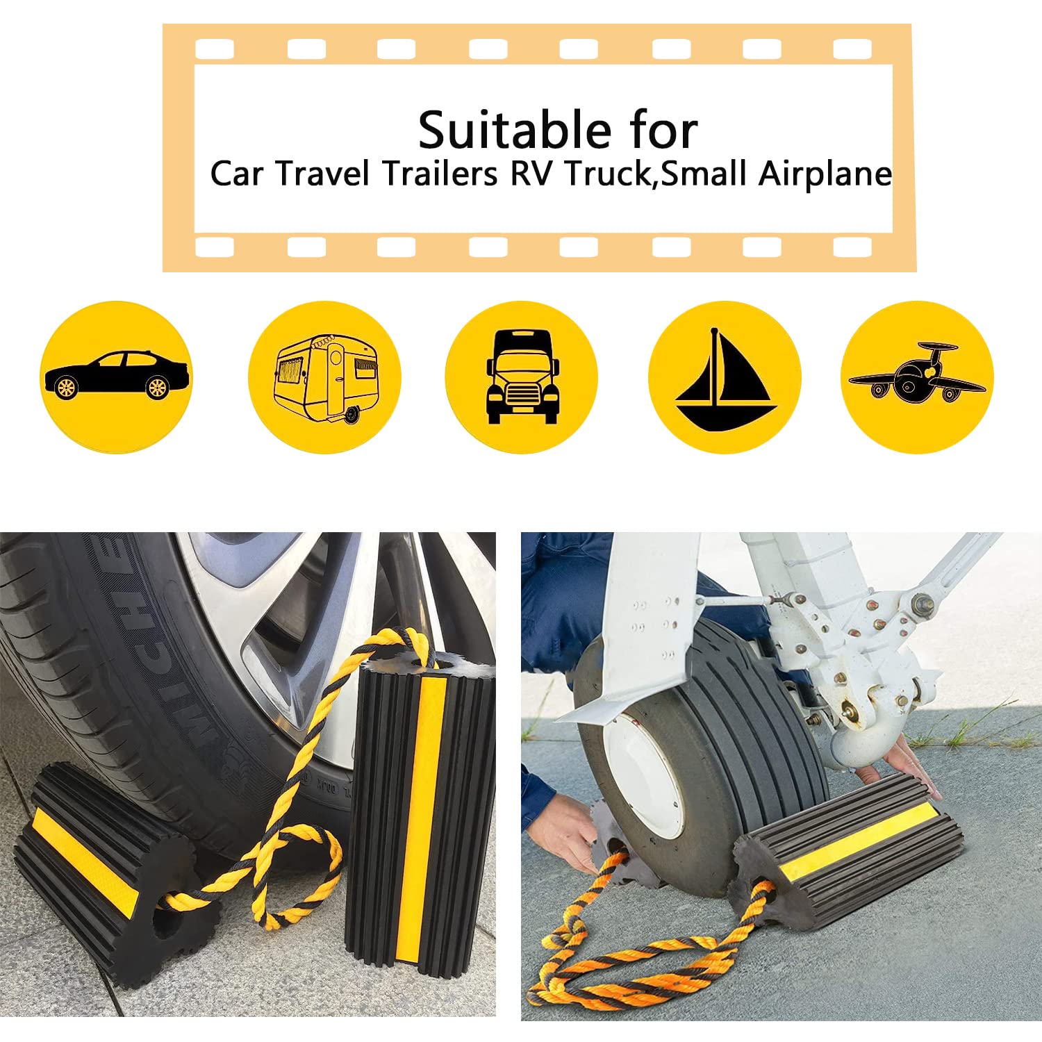 Lot De 4 Cales De Roue Lourdes En Caoutchouc - Antidérapantes, Réfléchissantes, Avec Corde Nylon