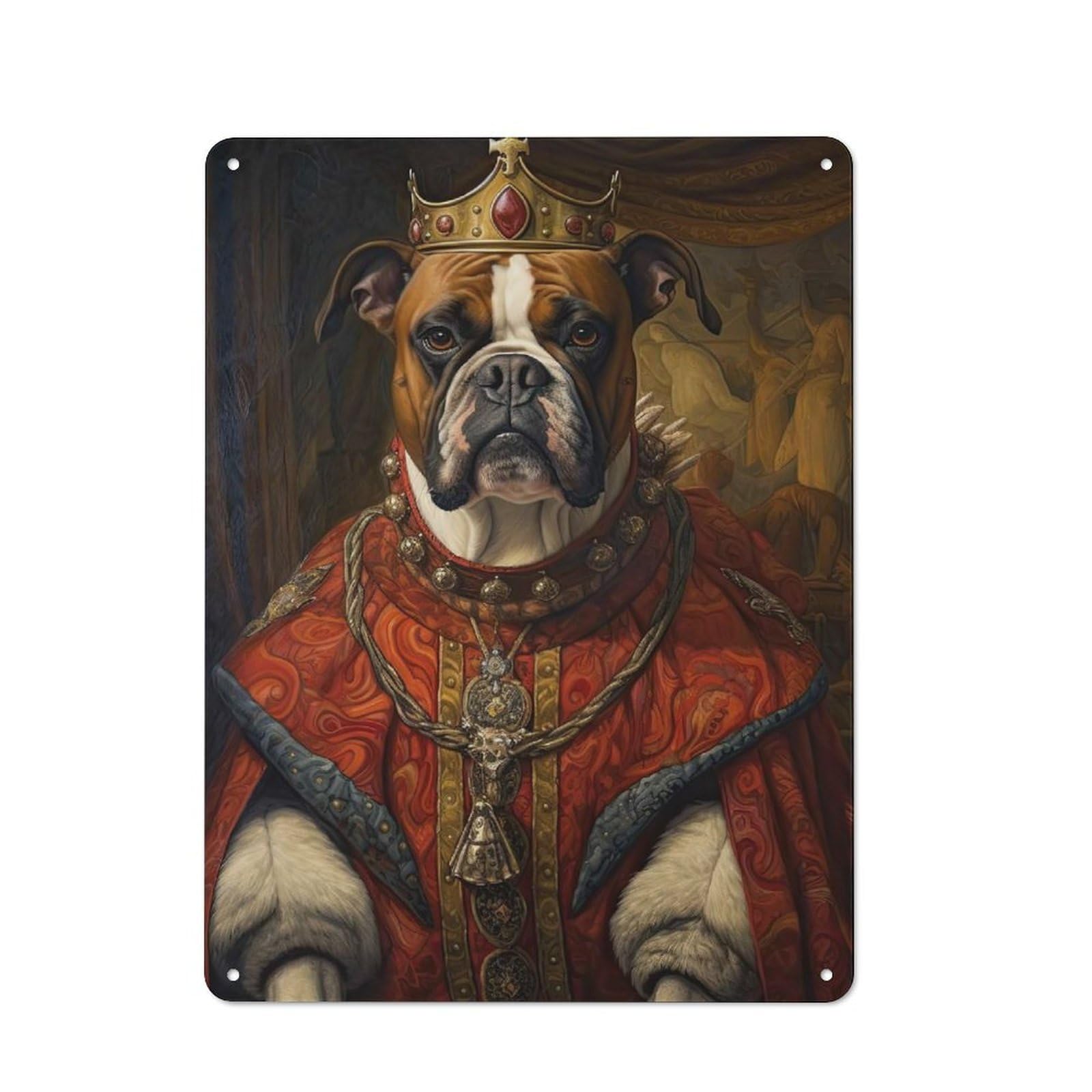 Retro Metal Wall Sign 40x30cm with Boxer Dog The King for Hallway Wall, Gift for Wall Display Collectors during The Christmas Season