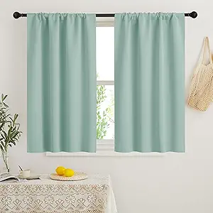 RYB HOME Dorm Curtains Room Darkening, 45 inch Length Privacy Window Treatment Thermal Insulated Covers for Shortage Room Studio Nursery, W34 x L45 inch, 2 Panels, Aqua