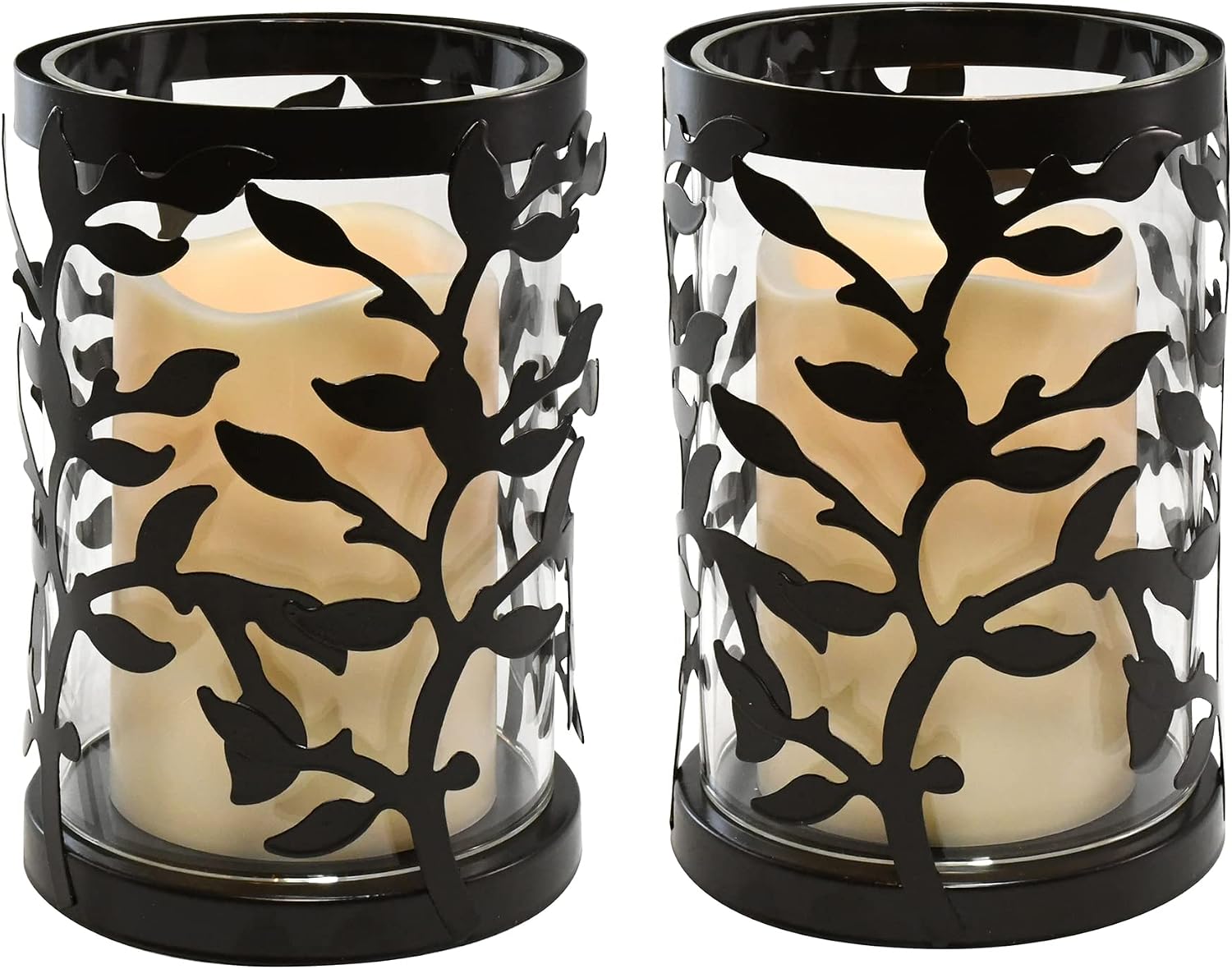 LumaBase Black Vine Hurricanes with LED Candles - Set of 2