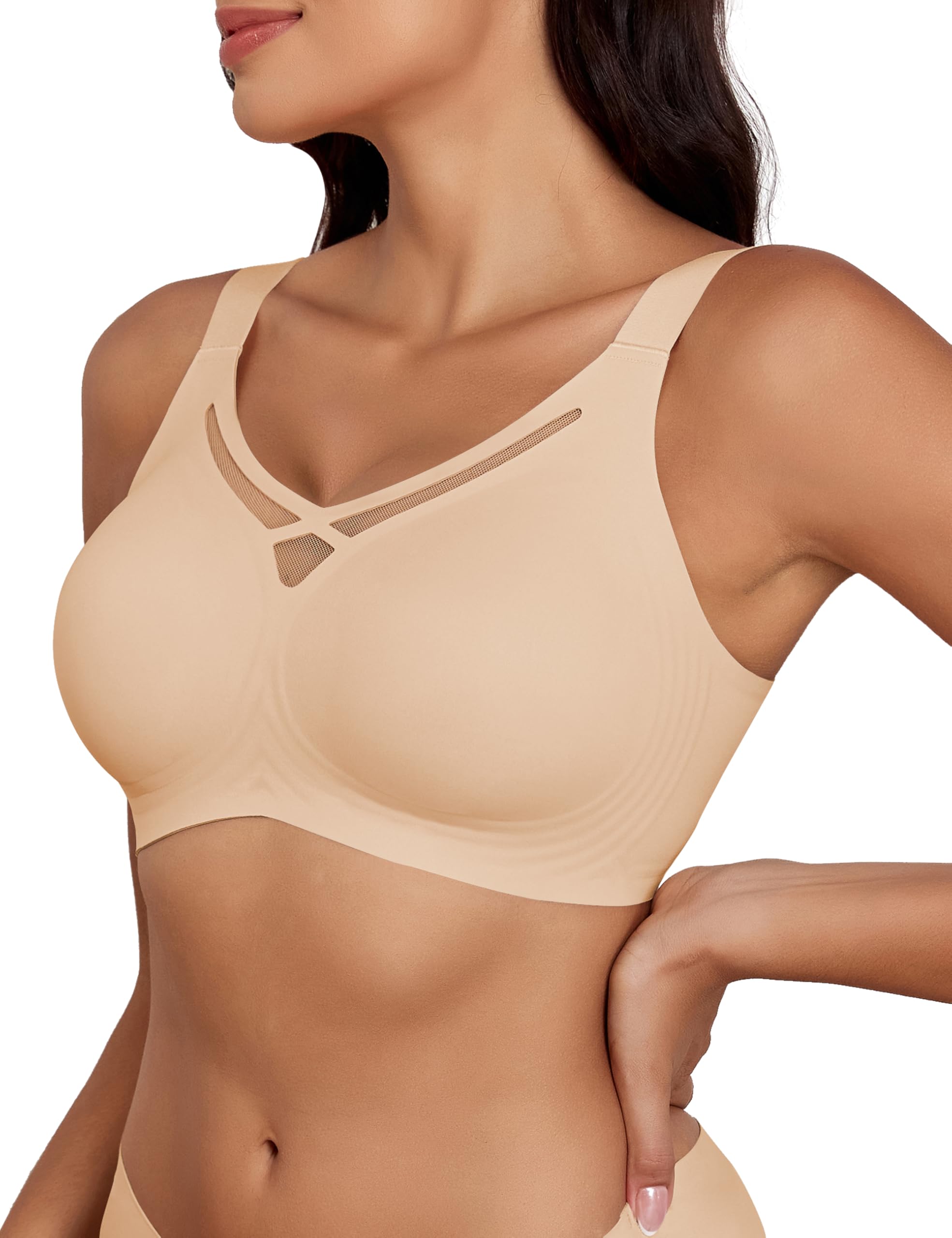 Far-free Womens Wireless Bras No Underwire Seamless Supportive Comfortable Bra Push Up Everyday V Mesh Bralette T Shirt