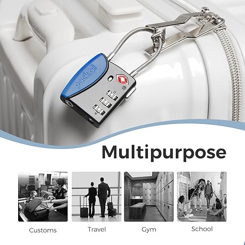 Miniatura 7 de pack all Candados de equipaje de cable aprobados por la TSA, candados de combinación de 3 dígitos, cerradura de viaje para maletas y bolsa, cuerpo