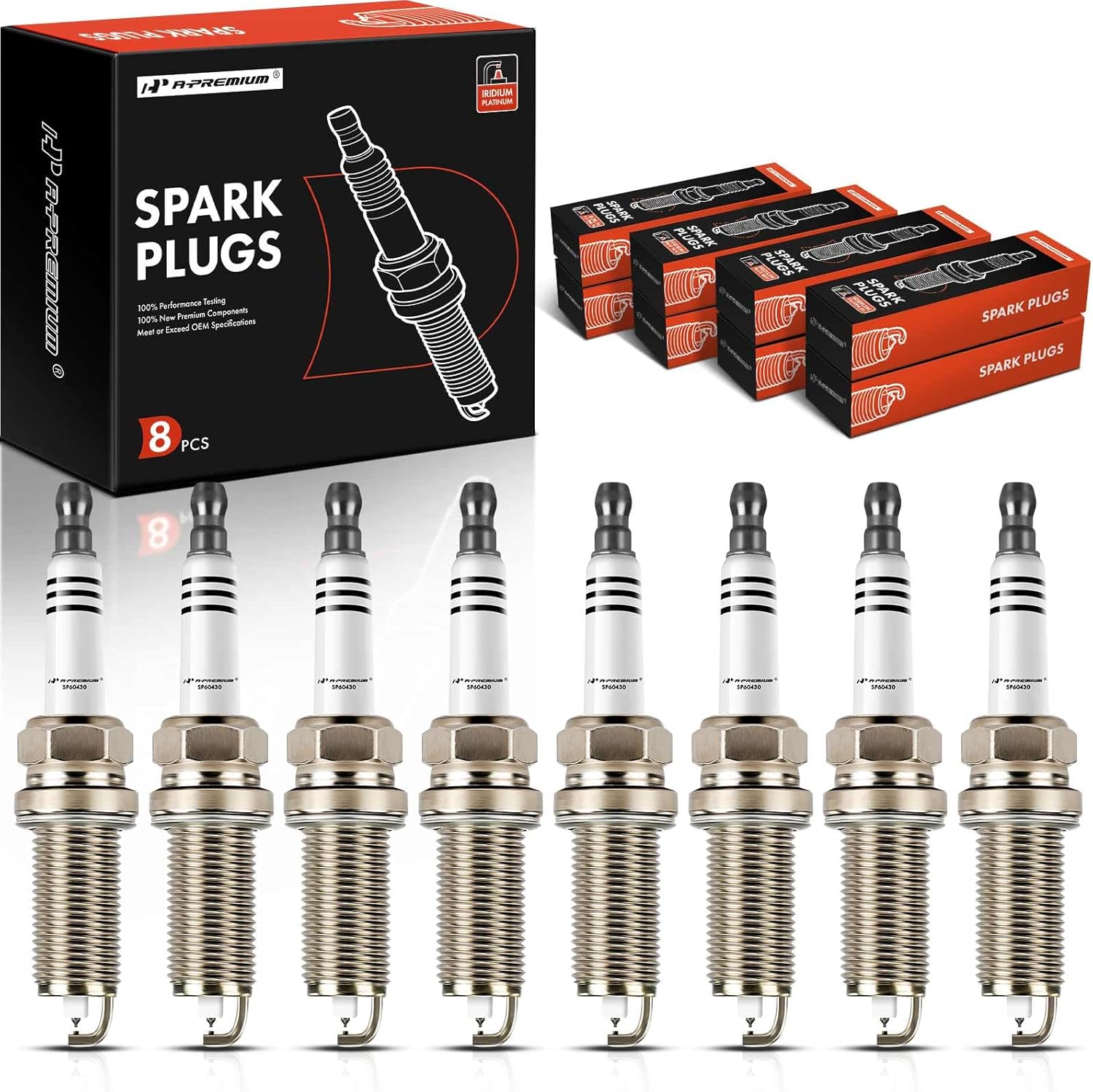 A-Premium Iridium & Platinum Spark Plugs Compatible with Mercedes-Benz C63 AMG 2008-2015, E63 AMG/CLS63 AMG/ML63 AMG 2007-2011, S63/CL63 AMG 2008-2010, R63 AMG, SL63 AMG, CLK63 AMG, 6.3L, Pack of 8