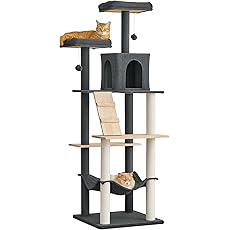 Lesure Modern Cat Tree for Large Cats - Tall Cat Climbing Tower for Indoor Cats with Wood Cat Condo, Hammock and Scratching Post, 50 Inches, Beige