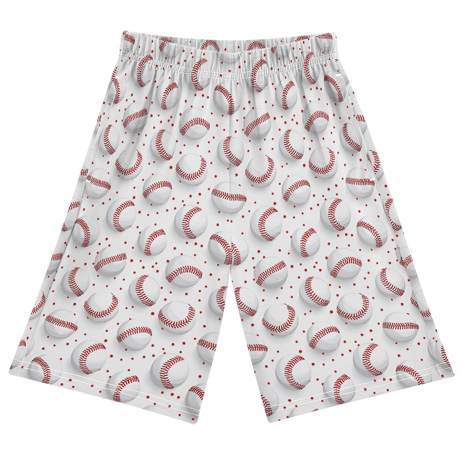 ALAZA Baseball White Boys Athletic Shorts Kids with Pockets Shorts for boy Girl Size 6-8 Years