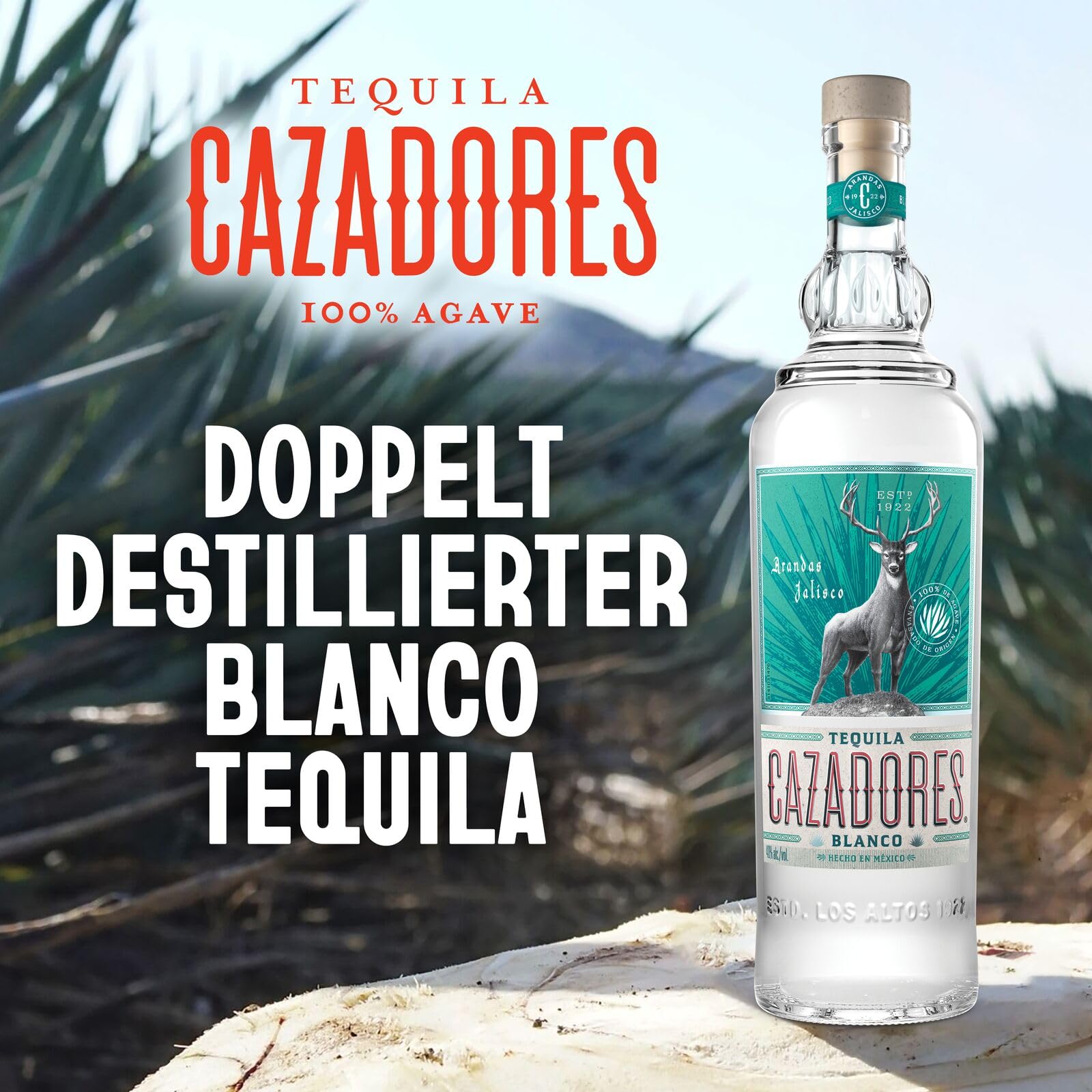 CAZADORES Tequila Blanco, 40% Alkoholgehalt, 70cl / 700ml, Doppelt Destillierter Alkohol aus 100% Blauer Weber-Agave