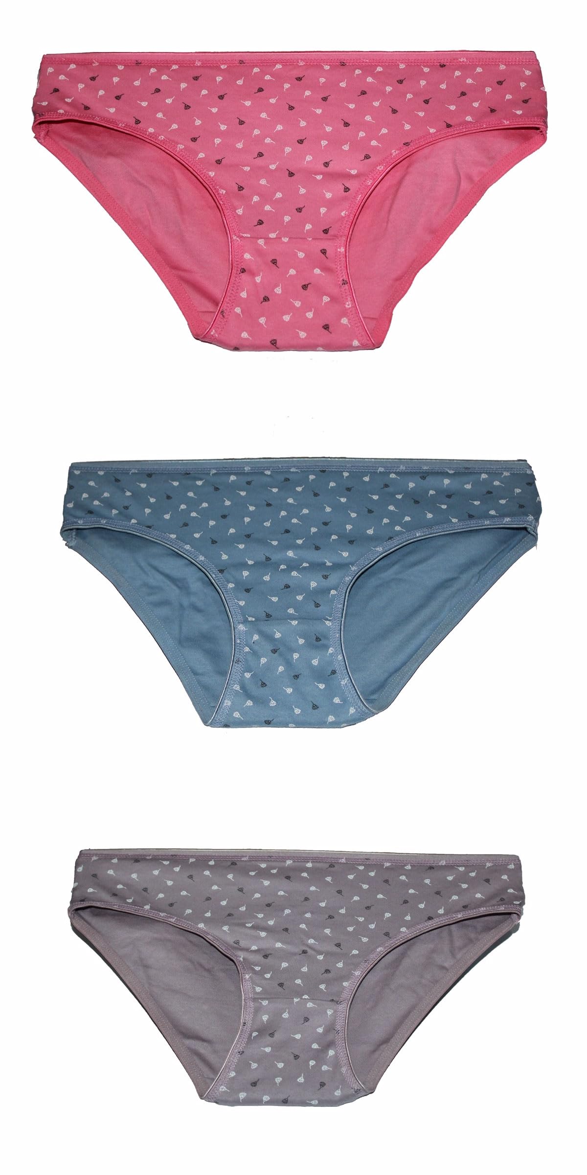 Women's Printed Bikini Briefs, Set of 3, Pink, Blue, Grey-image-1