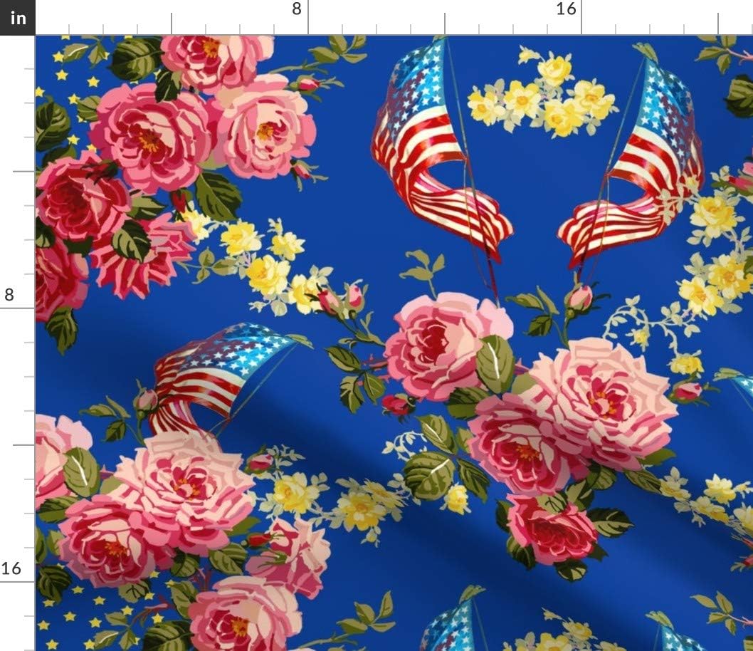 Spoonflower Fabric - Summer Roses American 4Th of July Red White Blue Flag Holiday Printed on Petal Signature Cotton Fabric Fat Quarter - Sewing Quilting Apparel Crafts Decor