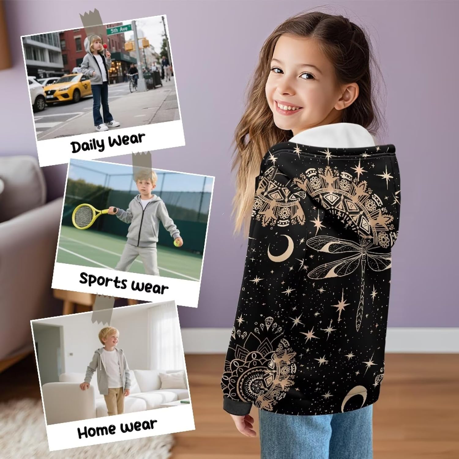 Hoodie for Boys Girls Zip Up Hoodie with Pockets Graphic Children's Sweatshirt Teen Coat for Fall Winter