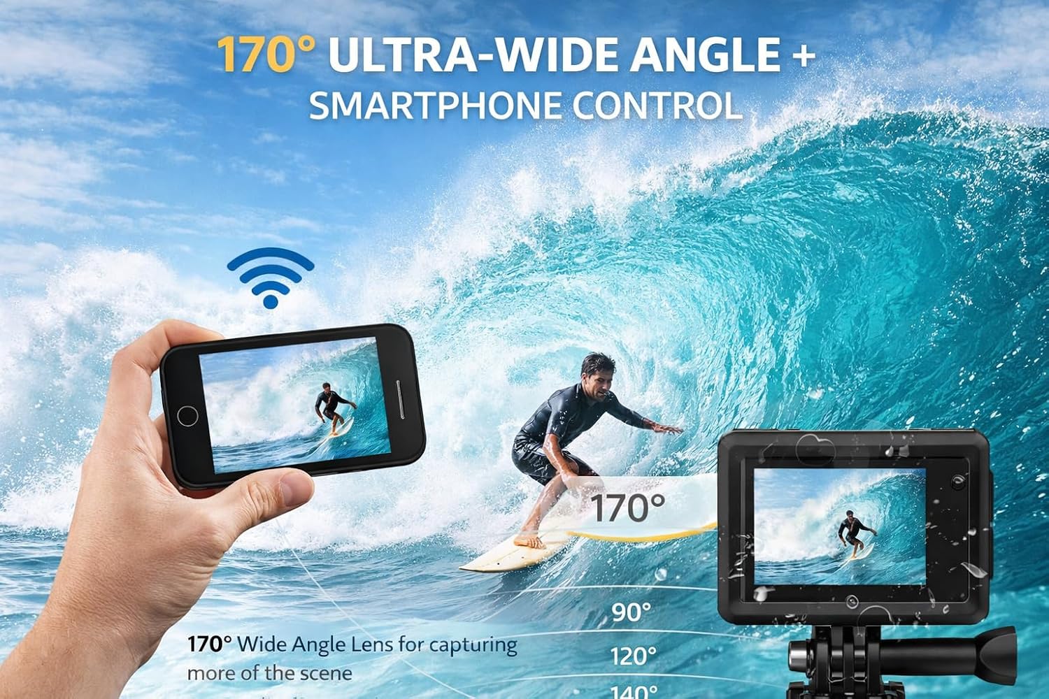 4K 30 FPS Action Camera WiFi Waterproof 30M (98FT) Ultra HD Sports Camera 170 Wide Angle with Mount Accessories Kit