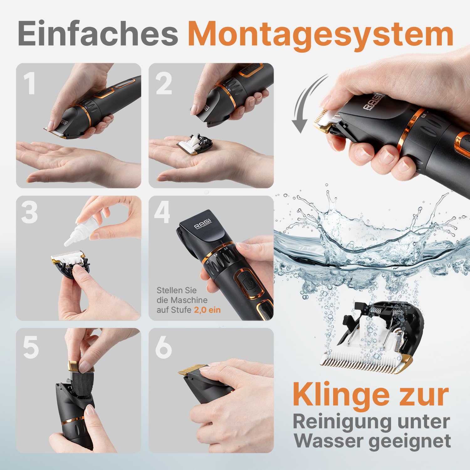 RAGI Tondeuse pour chien - Tondeuse sans fil - Silencieuse et rechargeable - Tondeuse à poils d'animaux - Noir