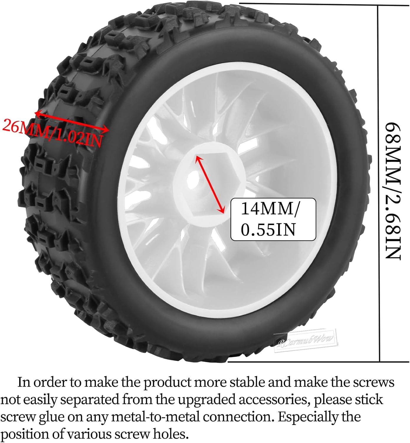 RC Buggy Wheels and Tires for 1/18 Typhon Grom RC Crawler Car,RC Wheels and Tires Buggy Wheels & Rubber Tires Plastic Rim,4pcs,White