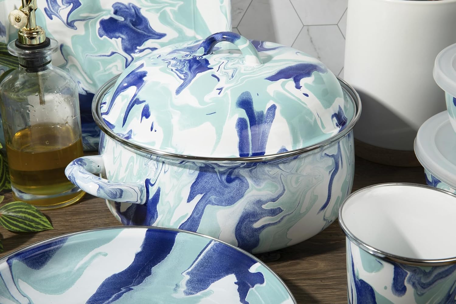 Golden Rabbit Enamelware Dutch Oven, 4 quart, Lagoon