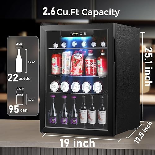 Miniatura 9 de Kndko Refrigerador y enfriador de bebidas, 16 botellas de 68 latas con puerta de vidrio para vino, cerveza y refrescos, refrigerador de bebidas con