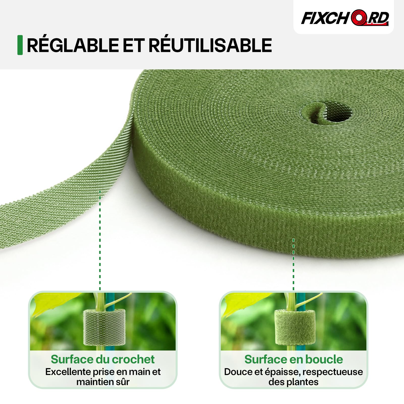 Attaches de Jardin pour Plantes, 10m*12mm Attache Plante Grimpante, Attache Plante Grimpante pour Tomate, Liens de Plantes Bande de Fixation Réutilisable, Verre Vert