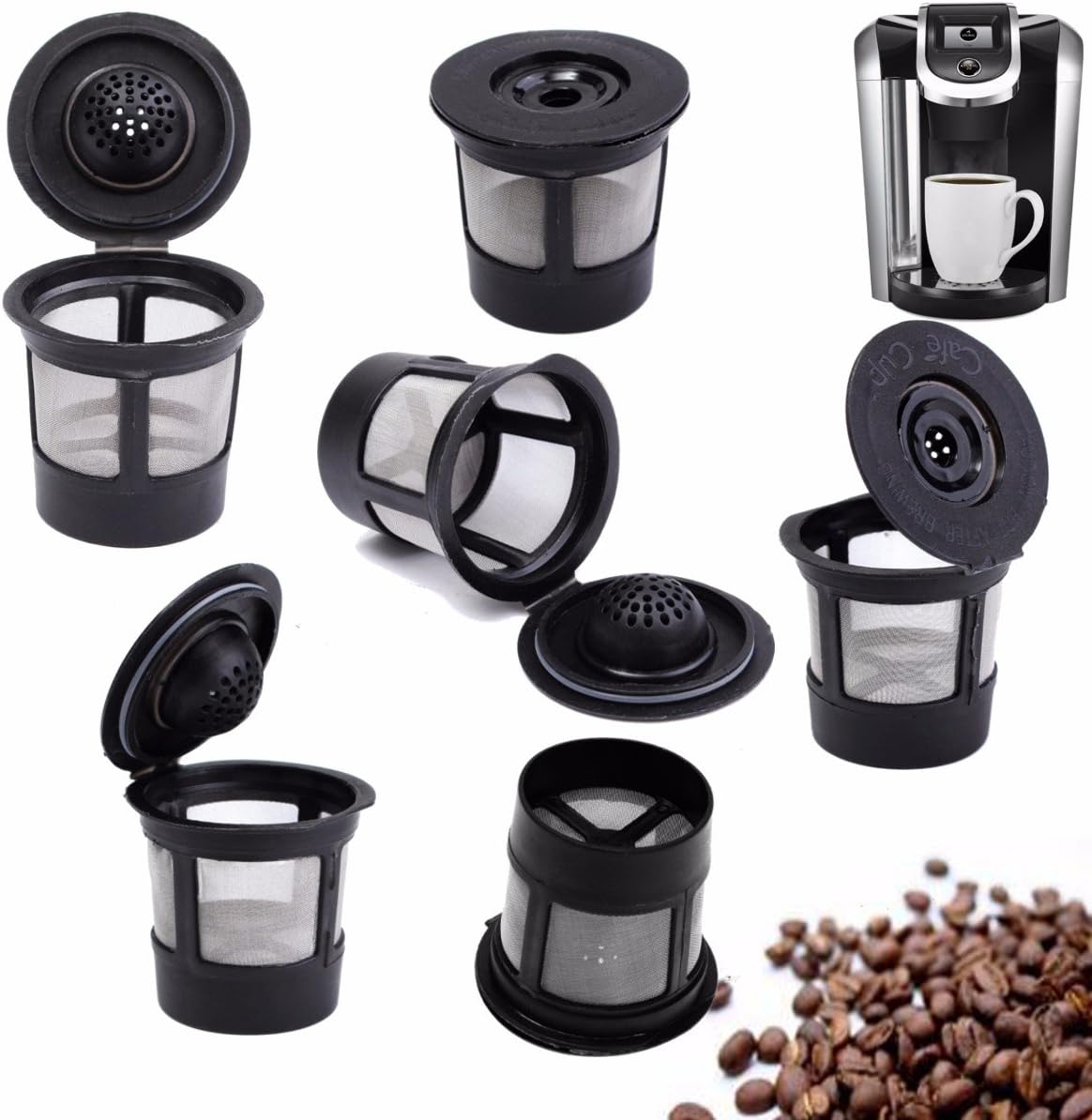 HAPYLY Pack of 6 Reusable Refillable Single Cup Filter Coffee Pod for Keurig Refillable K-Cup Coffee Stainless Mesh Replacement