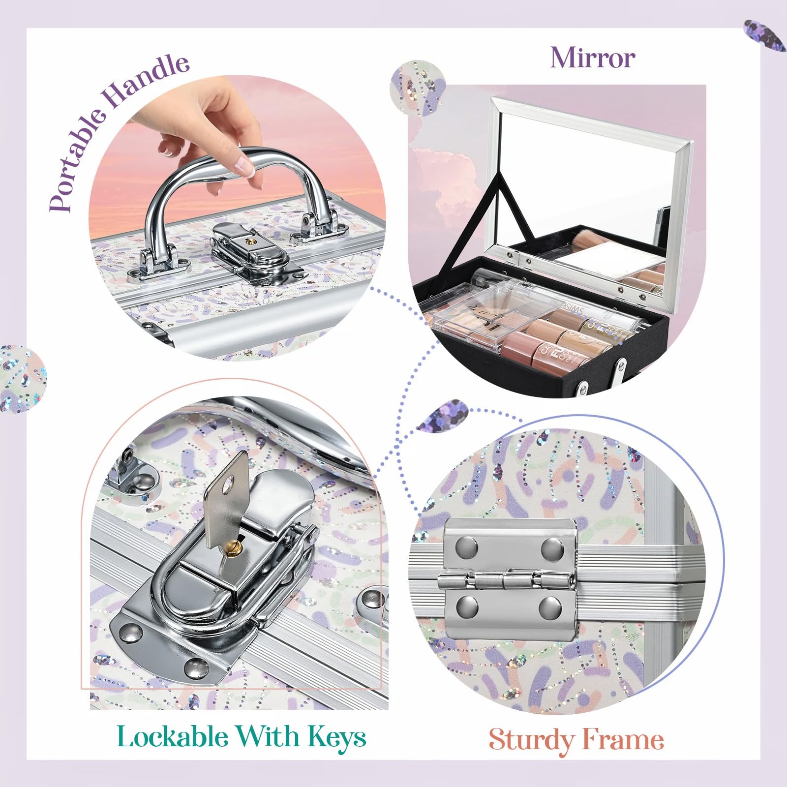 Joligrace Makeup Case and Jewelry Organizer with Trays and Mirror