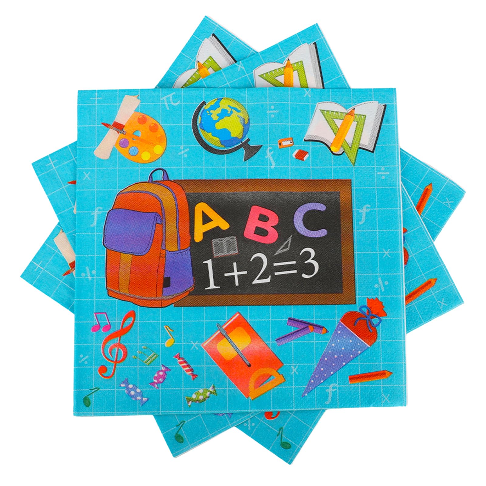 Kit Décoration Rentrée Scolaire - 60 Serviettes En Papier + 6 Autocollants/confettis - Thème école ABC 123, Décoration Table