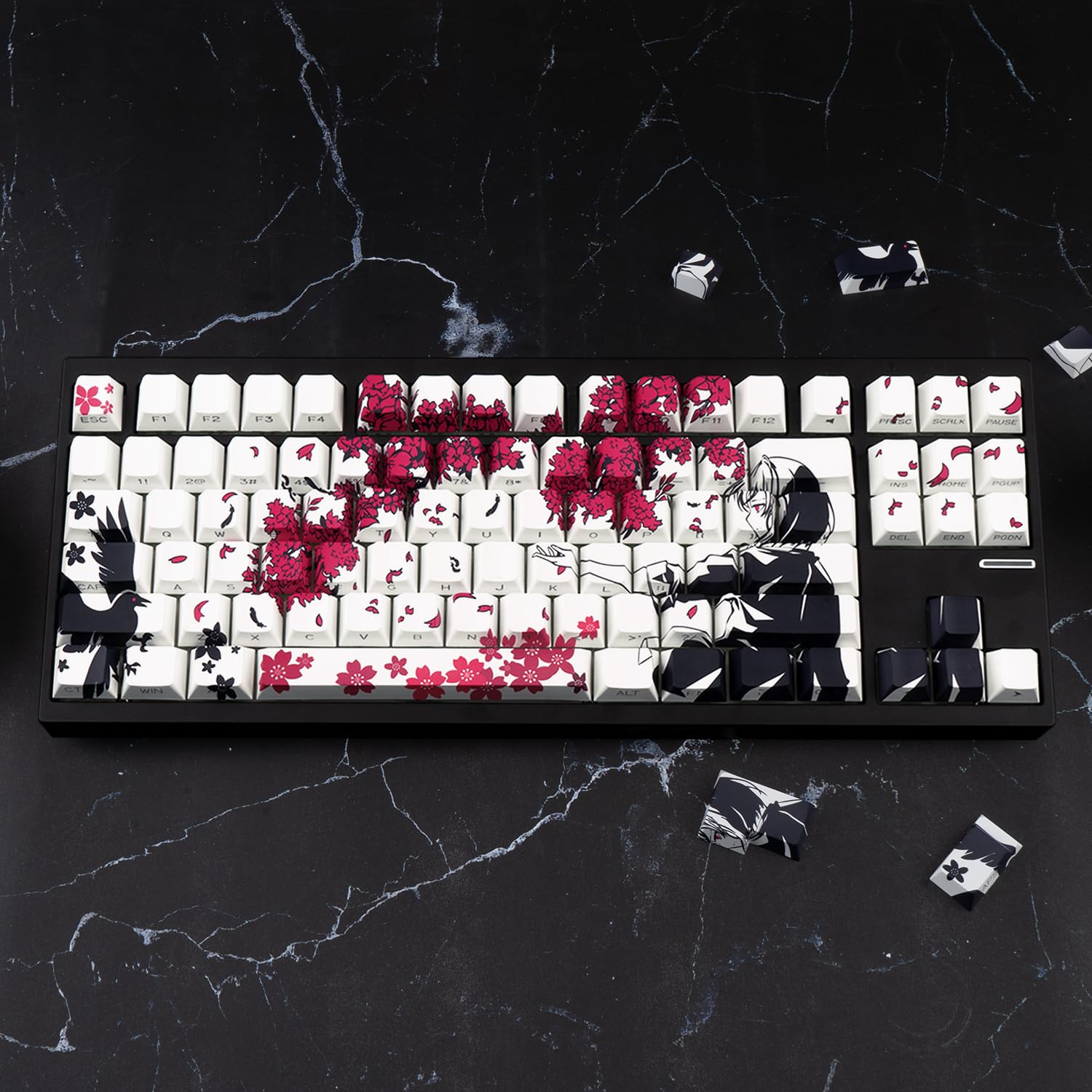 PBT - Teclas de anime – 131 teclas, teclas retroiluminadas personalizadas japonesas, perfil de cereza para teclado mecánico Cherry Gateron MX 61/87/104/108